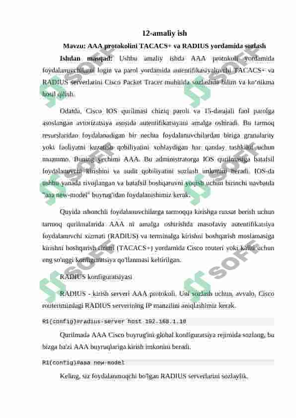 Cisco Packet Tracerda GRE IPsec protokolini sozlash. AAA protokolini TACACS+ va RADIUS yordamida sozlash 4