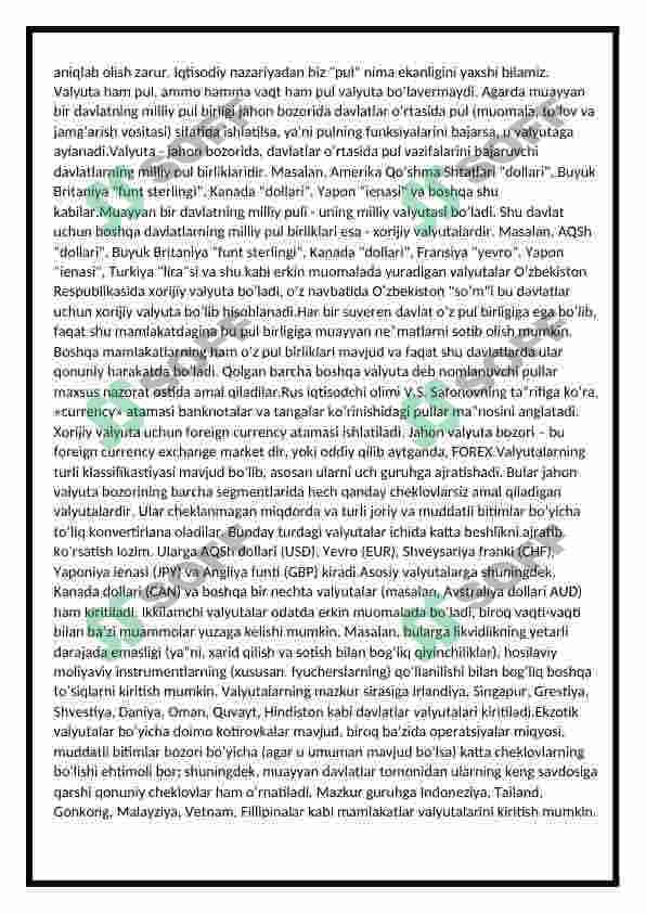 Xalqaro valyuta tizimlari va ularning o’zgarishi. 4