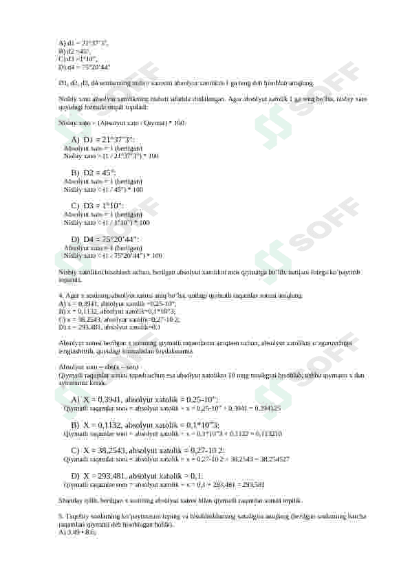 XATOLIKLAR ARIFMETIKASI. XATOLIKLARNI ANIQLASHDA DIFFERENSIAL HISOBINI QO‘LLASH 4