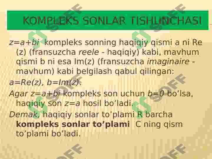 Kompleks sonlar va ular ustida bajariladigan amallar 4