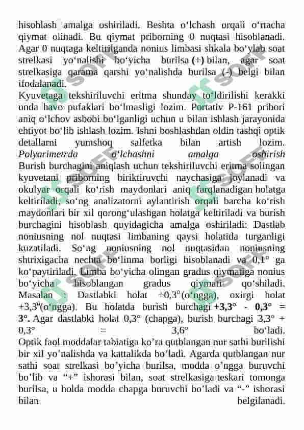 Polyarimetrik usulda dori vositasining qutblangan nurni burish burchagini aniqlash 5