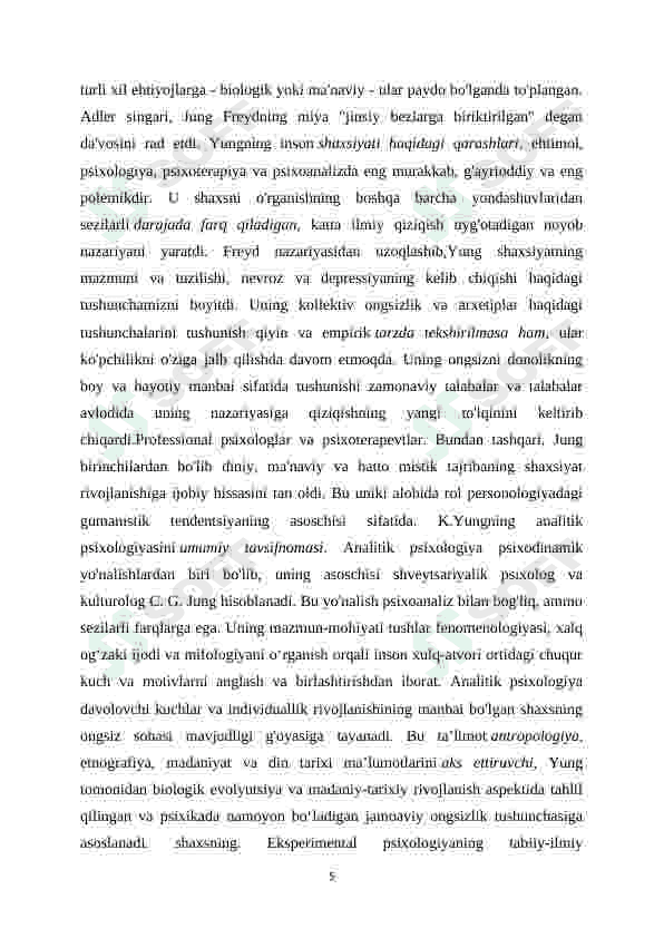 Analitik psixalogiyada shaxsning rivojlanishi 5
