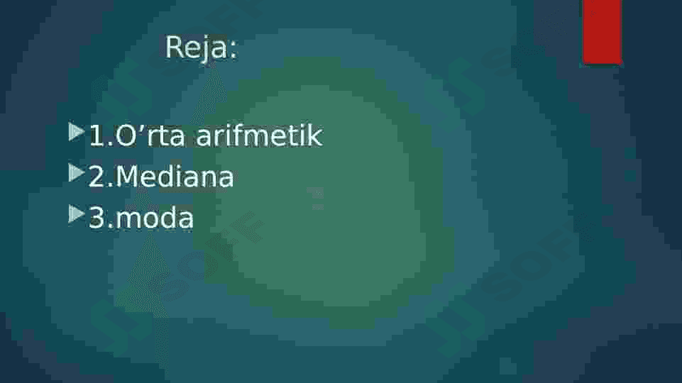 Moda,Mediana va sonning o'rta arifmetikini topish 5