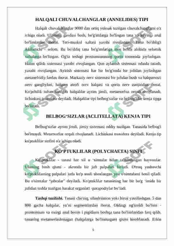 Halqali chuvalchanglarni xilma-xilligi va ahamiyati 5