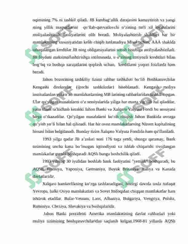JAHON BANKI, UNING VAZIFALARI VA FUNKSIYALARI 5