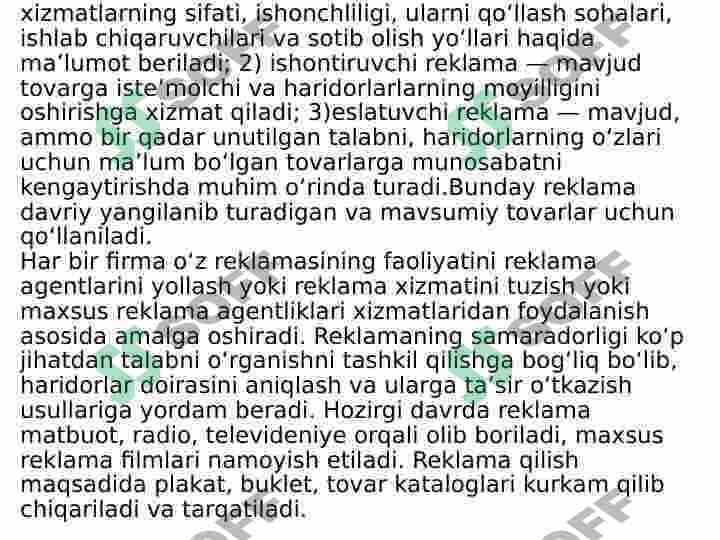 Reklamaning maqsadi va vazifalari 5