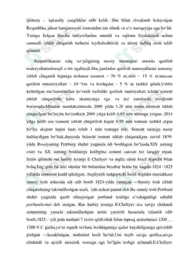 ''Mahsuldorligi 650 ming tonna bo’lgan rangli sement ishlab chiqarish korxonasini loyihalash. 5