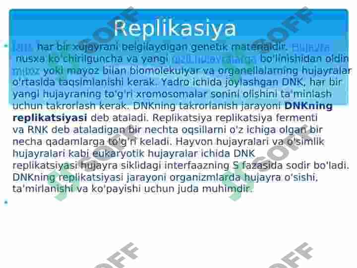 Replikatsiya turlari va uning oʻtishi uchun zarur shar 5