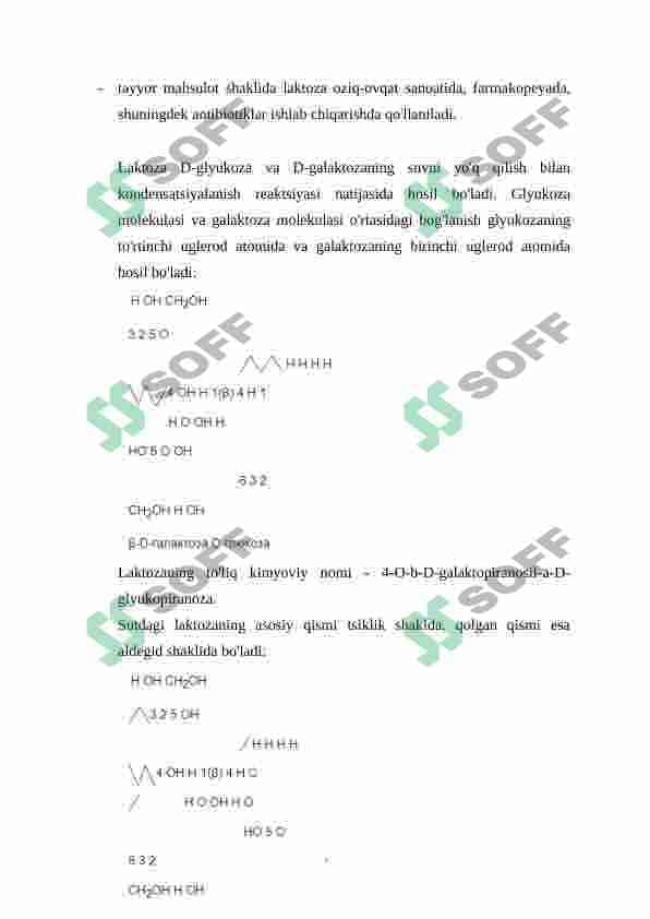 Laktoza tuzilishi va kimyoviy xossalari 5