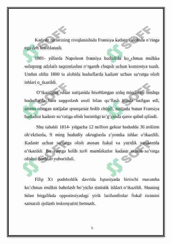 NAPOLEON KADASTRINING RIVOJLANISH BOSQICHLARI 5