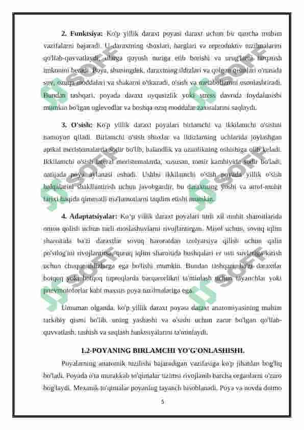 Ko'p yillik daraxtsimon o'simliklar poyasining anatomik tuzulishi 5