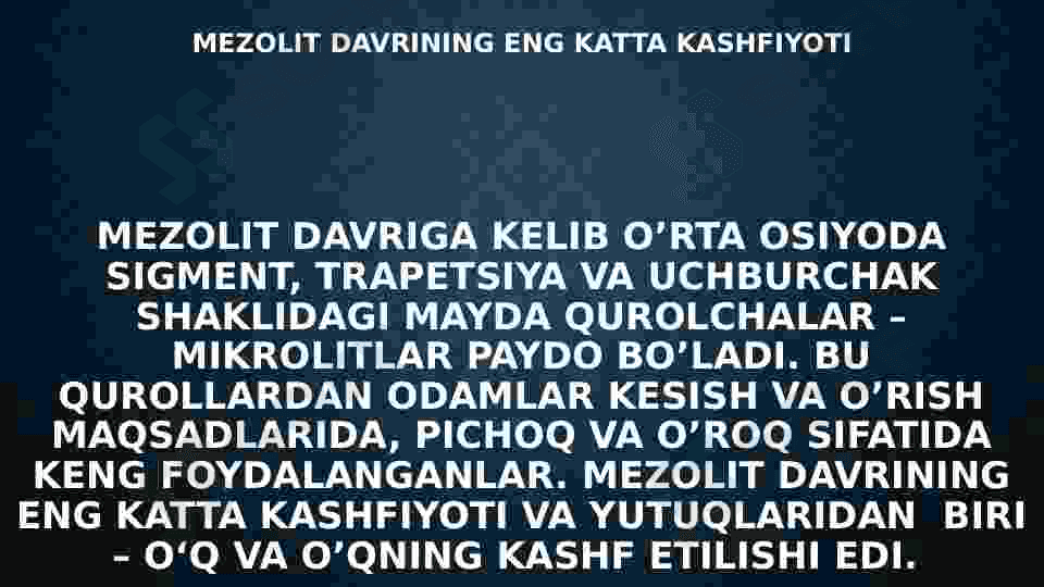 Mezolit davri mehnat qurollari va ularga ishlov berish texnikasi 5
