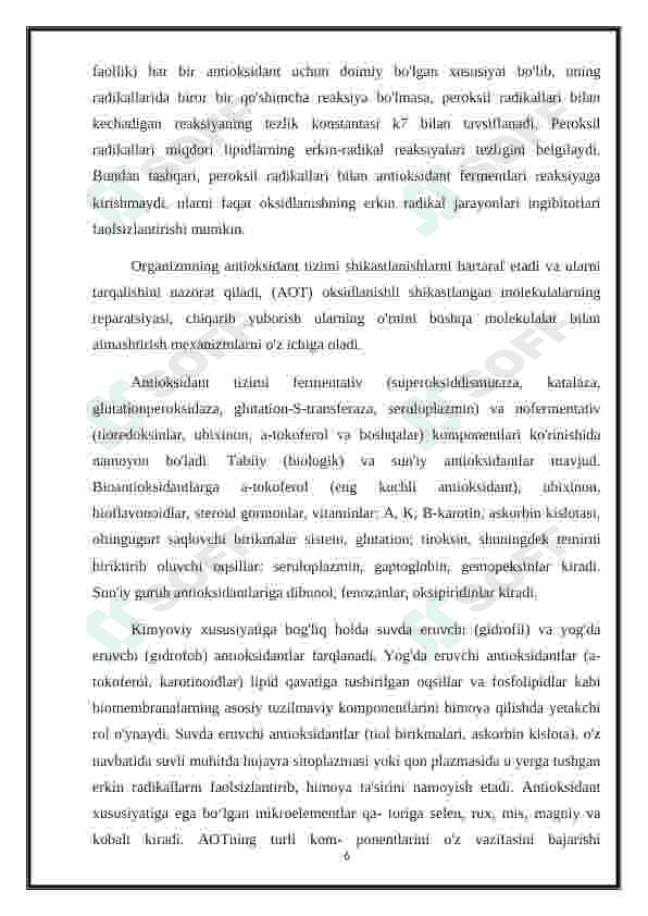 ANTIOKSIDANTLAR. ULARNING KLINIKADA QO'LLANILISHI 6