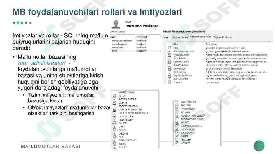 Ma’lumotlar bazasini administratorlash va xavfsizligini ta‘minlash. 6