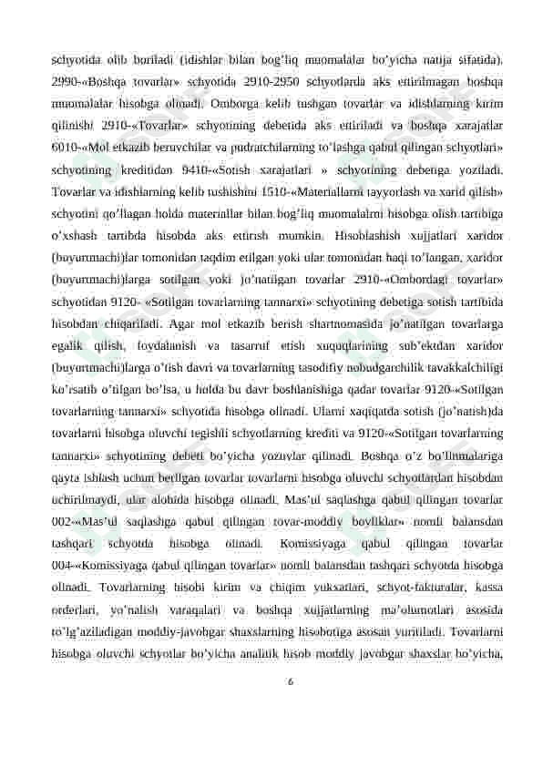 Tovarlar bilan band va bo'sh idishlar hisobi 6