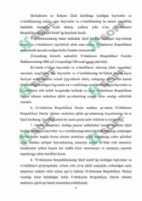 Oʻzbekiston respublikasi qizil kitobi 6