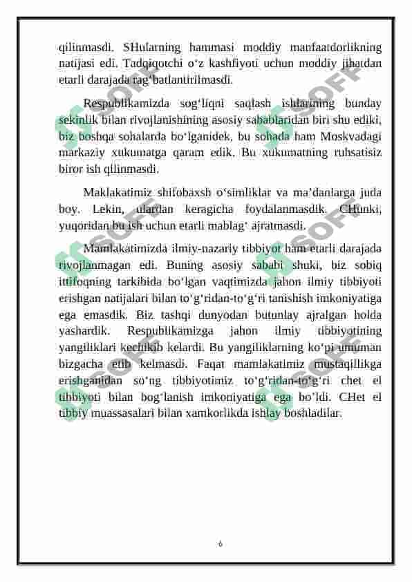 Mustaqillik yillarida O‘zbekistonda sog‘liqni saqlash sohasining rivojlanishi 6