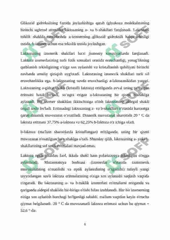 Laktoza tuzilishi va kimyoviy xossalari 6