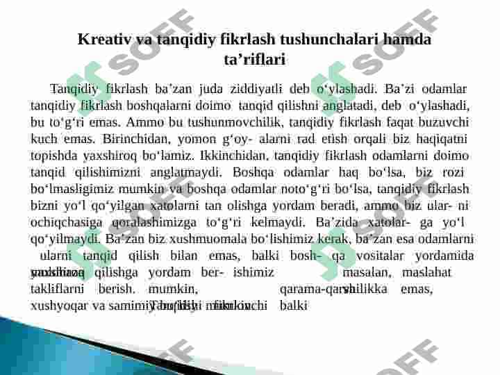 “Kreativ fikrlash” faniga kirish 6