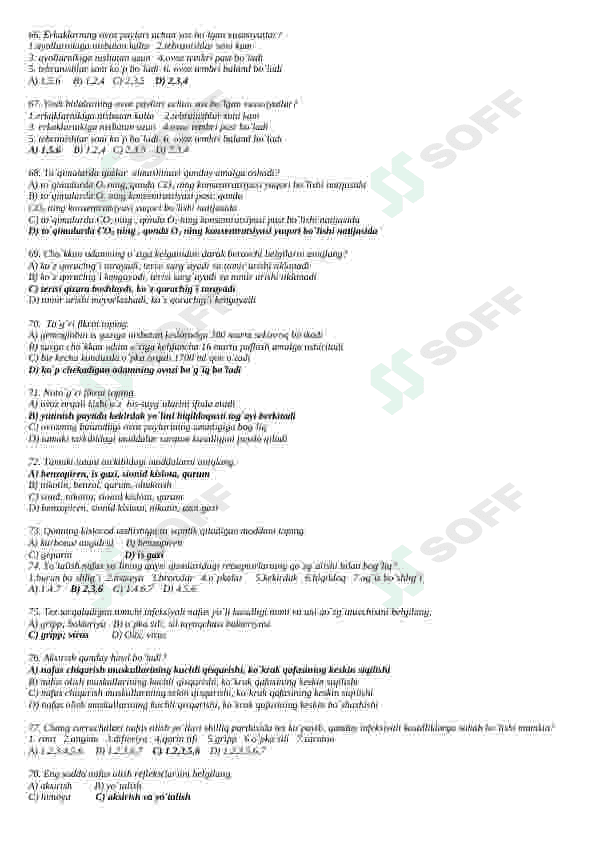 BIOLOGIY FANIDAN TESTLAR TO'PLAMI (JAVOBLI) 6