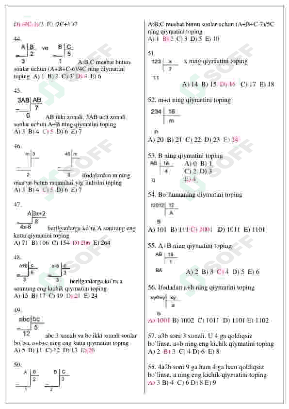 Matematika fanidan murakkab 2050 ta testlar / Abituriyentlar uchun 6