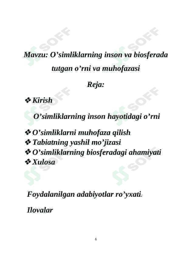 Oʻsimliklarning insonlar va biosferada tutgan oʻrini 6