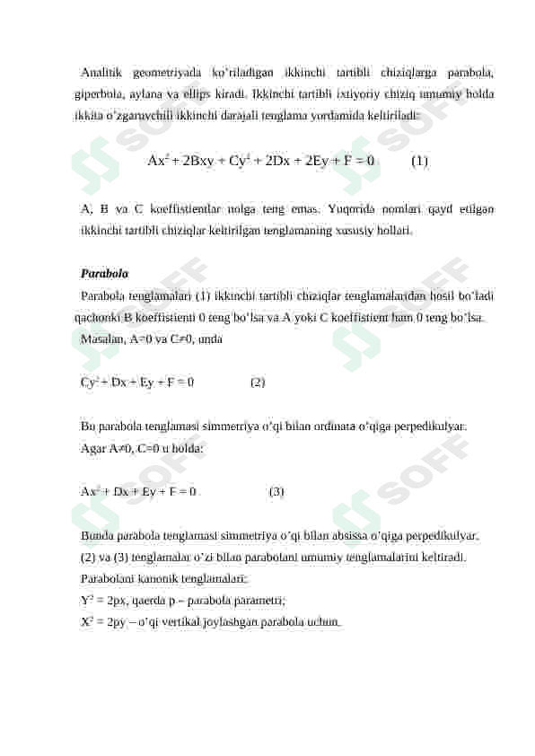 Parabola va uning kanonik tenglamasi, xossalari 6