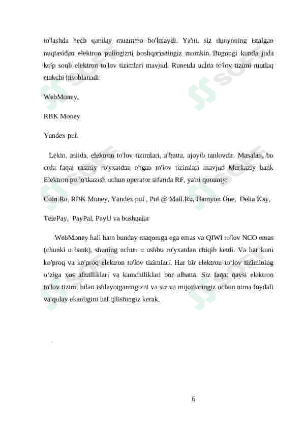 Raqamli naqd pullar va ularning mamlakatimiz iqtisodiyotidagi o’rni va ahamiyati. 6