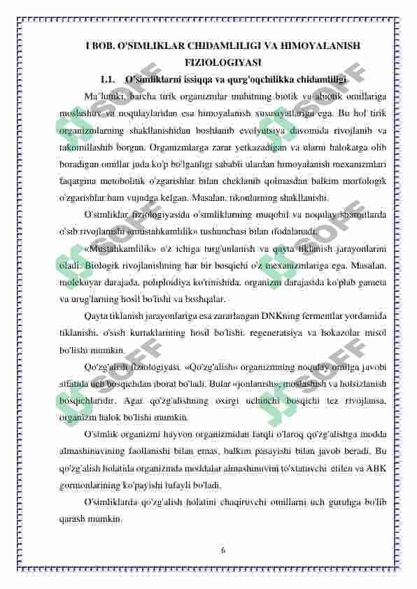 O’simliklarni qurg’oqchilikka chidamliligi 6