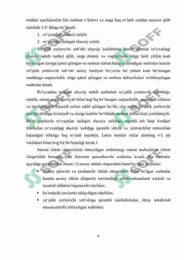 Mehnat haqqidan ushlanmalar va ajratmalar hisobi 6