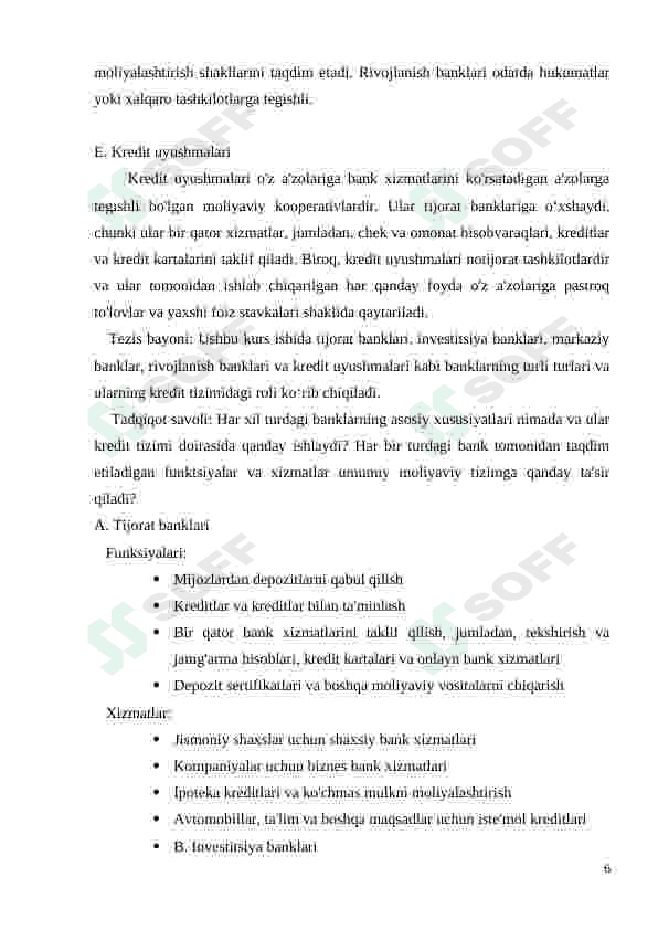 Bank turlari, Banklar tizimi 6