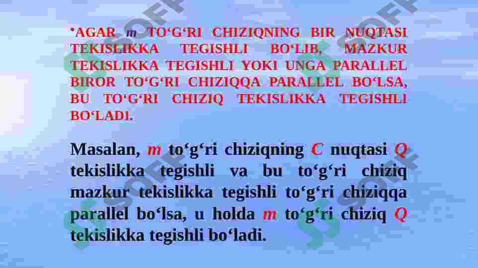 TEKISLIKDA YOTUVCHI TO‘G’RI CHIZIQ VA NUQTA 6