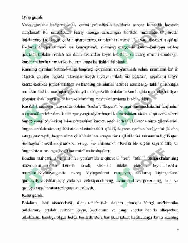 Bolalarni vaqtni chamalashga o'rgatish vazifalari 7