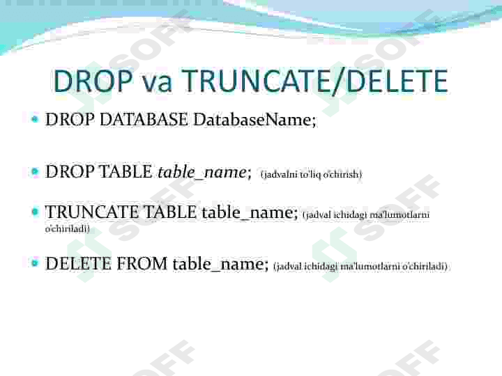 SQLtili yordamida ma‘lumotlarni tavsiflash. 7