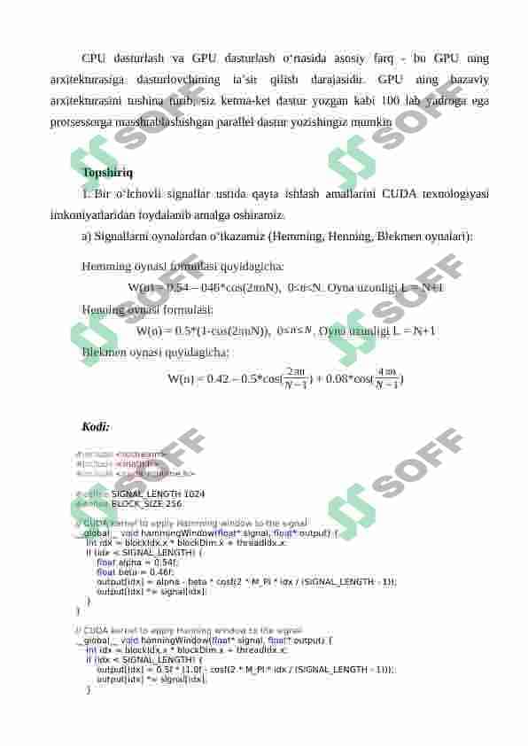 Geterogen hisoblash tizimlari. OpenCL kutubxonasining ma’lumotlarga parallel ishlov berishdagi imkoniyatlari 7