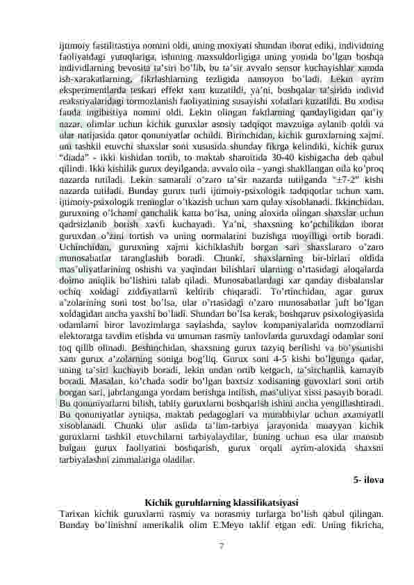 Guruhlar ijtimoiy psixologiyasi. 7