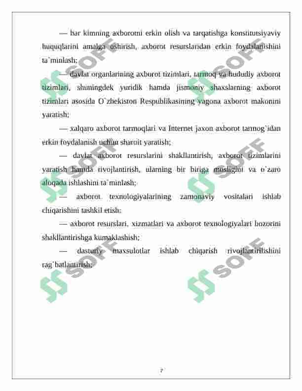 O'zbekiston Respublikasida ma'lumotlarni himoyalashning meyoriy-huquqiy va qonunchilik asoslari 7