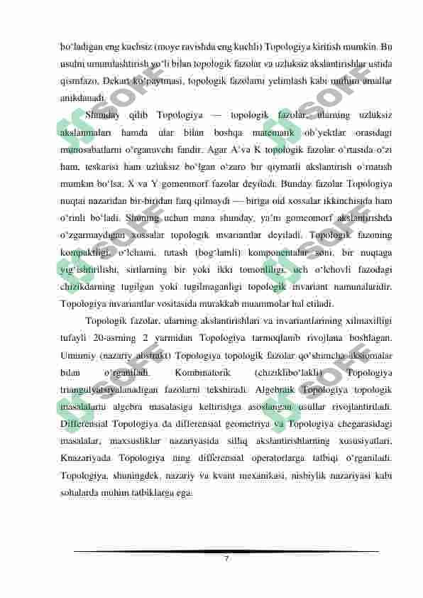 Uzluksiz aklantirish va gomeomorfizm 7