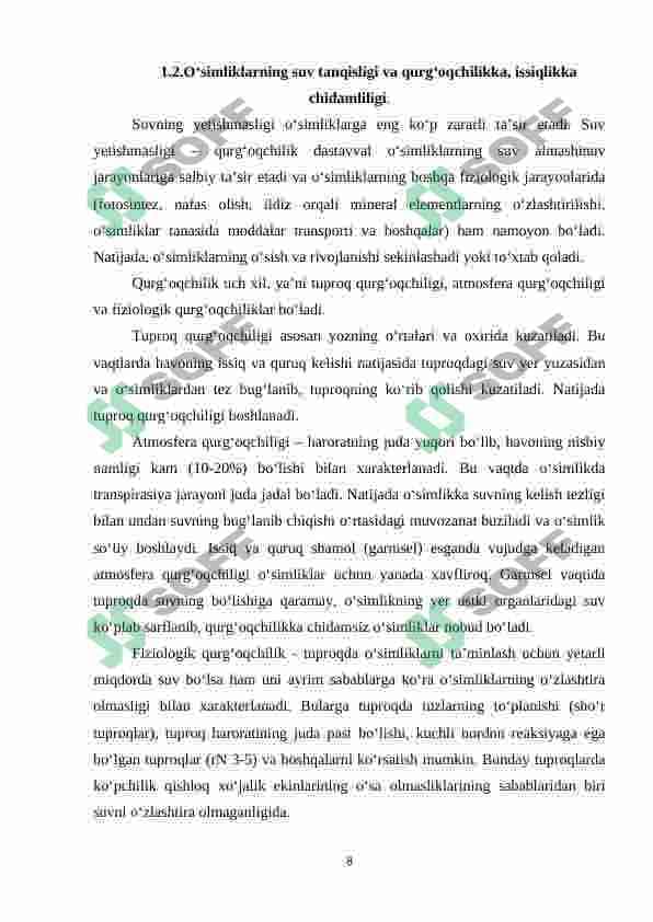 O'simliklarning sho'rlanishga chidamliligi 7