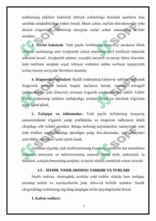 Organizmda tosh hosil bo’lishining kimyoviy asoslari 7