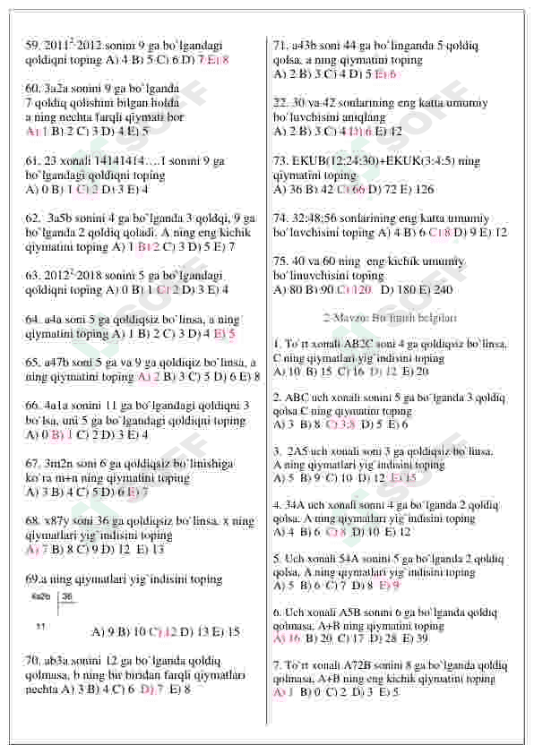 Matematika fanidan murakkab 2050 ta testlar / Abituriyentlar uchun 7