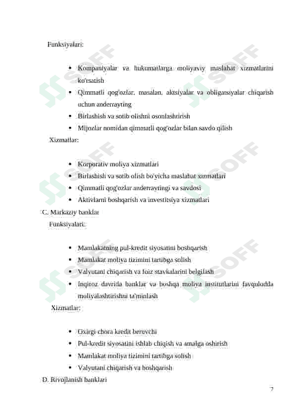 Bank turlari, Banklar tizimi 7