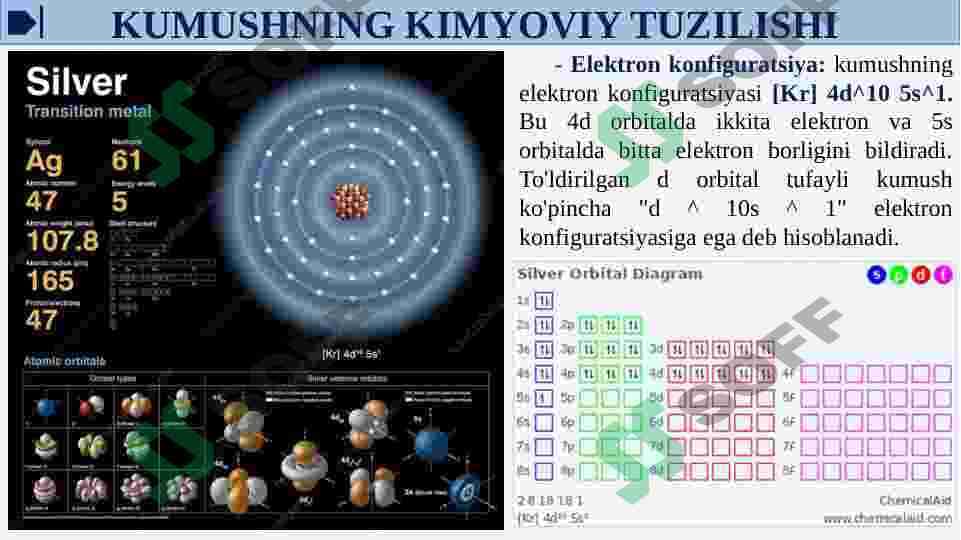 KUMUSH [Ag] va OLTIN [Au] birikmalari va ularning hossalari 7