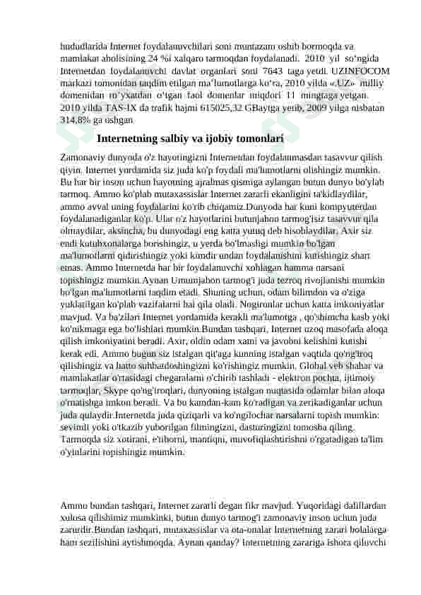 Internet tarmog'ining xozirgi kundagi  ahamiyati 7