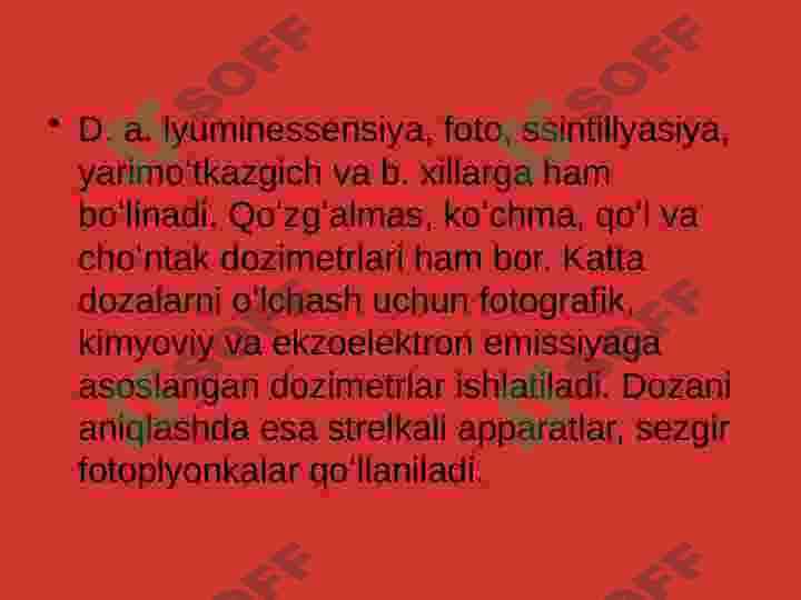 Sanitar dozimetrik Nazorat (Gigiyena) 7