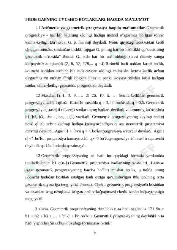 ARIFMETIK VA GEOMETRIK PROGRESSIYANI O'QITISH METODIKASI 7