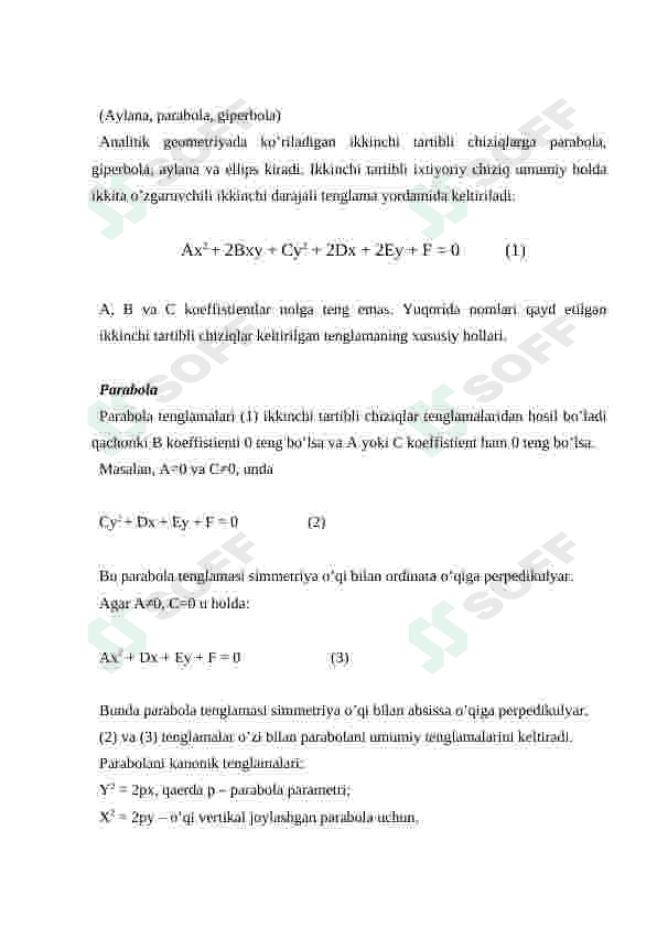 Parabola va uning kanonik tenglamasi, xossalari 7