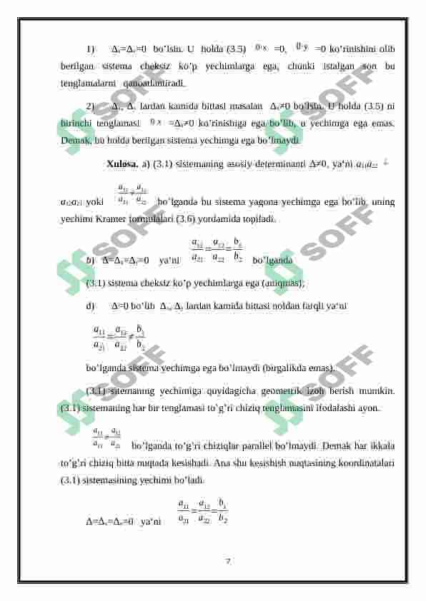Chiziqli tenglamalar sistemasini yechishning Kramer, Gauss va matritsalar usuli 7