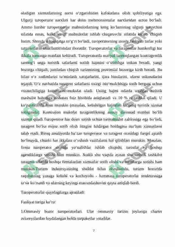 Turoperatorlik faoliyati haqida tushuncha 7