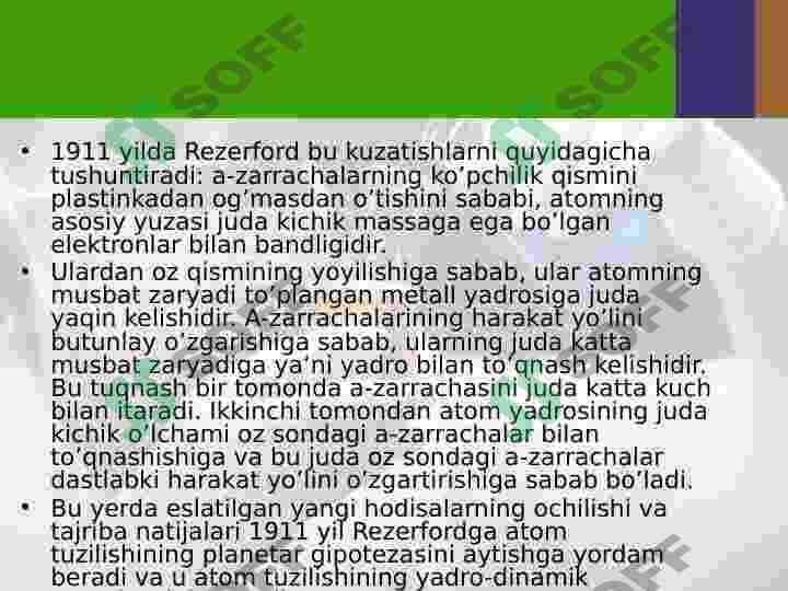 Rezerford atom tuzilishi haqida Nuklear nazariyasi 7